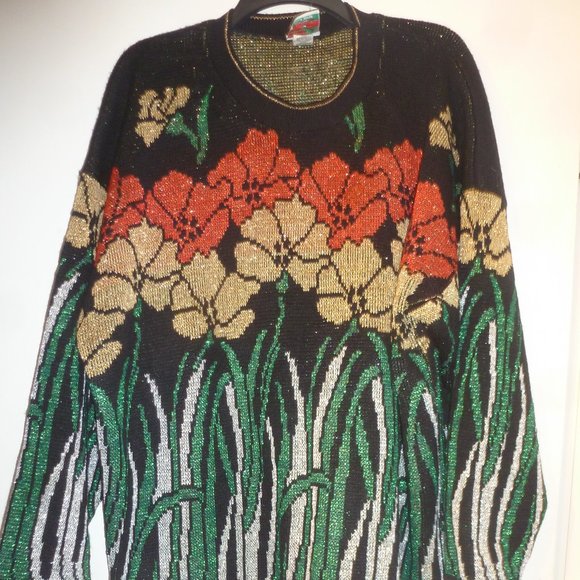 Cutest Vintage Nutcracker Plus Floral Metallic Sweater 1X - Picture 1 of 7